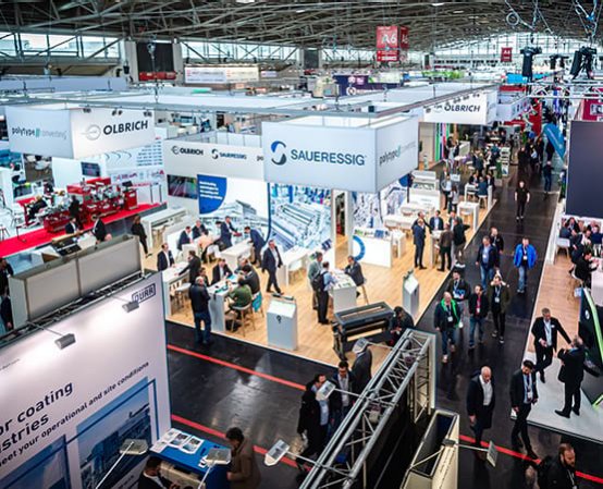 Exhibition Hall with stands and visitors at ICE Europe